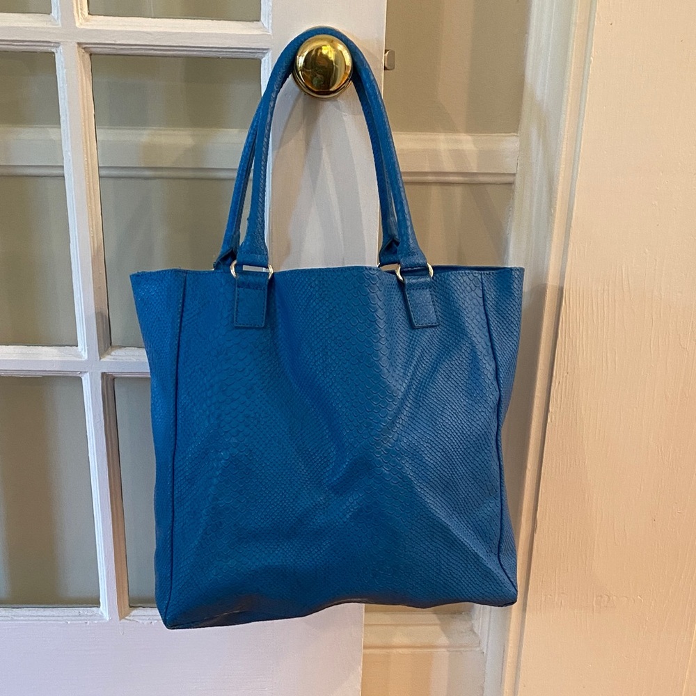 Neiman Marcus Bright Blue Faux Snakeskin Vinyl Tote Bag